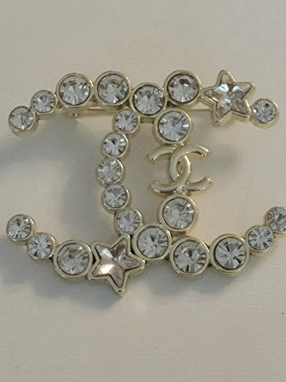 Authentic Chanel Crystal CC Star Brooch Gold Tone | Rhinestone Pin | Rare